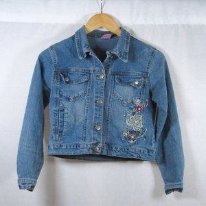 Ge'Ge' Girls Blue Jean Jacket w\ Embroidered Flower, gem, and Bead accen…